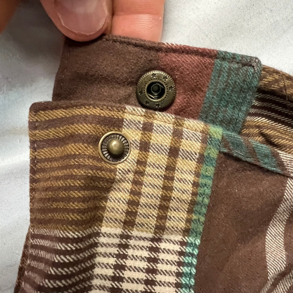 Cato Plaid‎ Western Fringe Shirt Jacket Shacket Heavyweight XL Brown Green Style - Picture 10 of 12